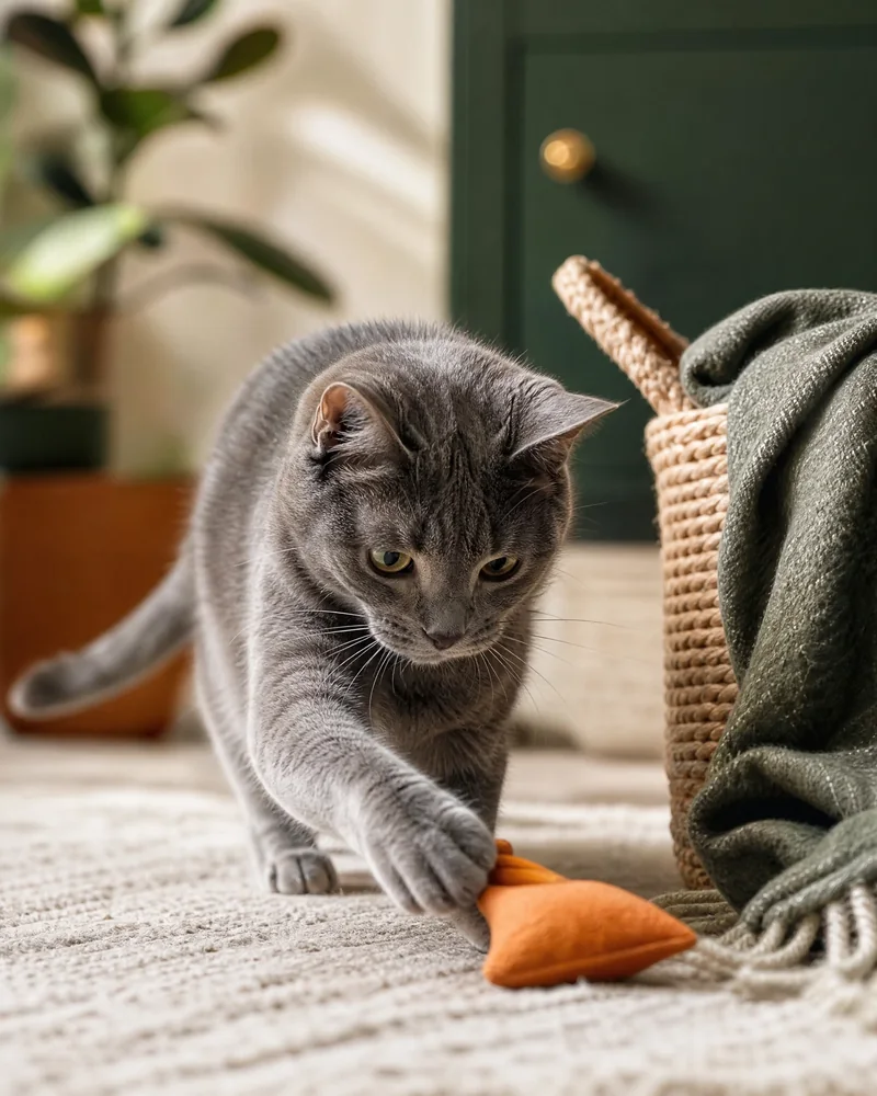 Gato jugando con un accesorio