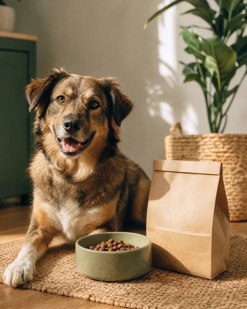 Perro junto a su alimento